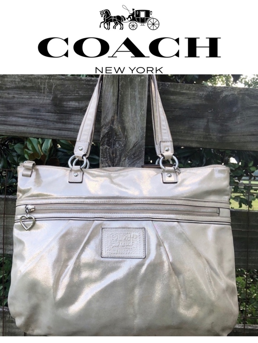 F20441 Coach Champagne Metallic Shimmery Poppy Bag